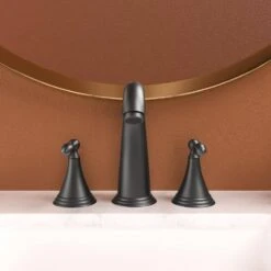 2 Handle Widespread Bathroom Faucet 3 Hole, With Pop Up Drain And 2 Water Supply Lines, Matte Black -Tahanbath matte black tahanbath widespread bathroom faucets z w124379942 44 1000