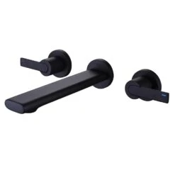 Double-Handle 3-Hole Bathroom Sink Wall Mount Faucet In Matte Black