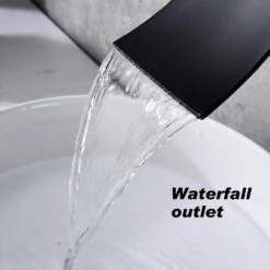 Sleek Waterfall Single Handle Wall Mounted Bathroom Sink Faucet In Matte Black -Tahanbath matte black wall mounted faucets xy 2277b kxc 1f 1000