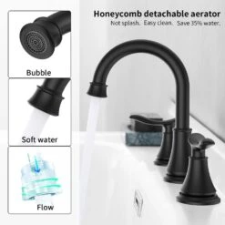 8 In. Widespread 2-Handle Bathroom Sink Faucet Bathroom Faucet With 360-Degree Swivel Spout Black -Tahanbath matte black widespread bathroom faucets x dr 3007b mb 1f 1000