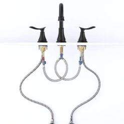 8 In. Widespread 2-Handle Bathroom Sink Faucet Bathroom Faucet With 360-Degree Swivel Spout Black -Tahanbath matte black widespread bathroom faucets x dr 3007b mb 76 1000