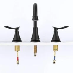 8 In. Widespread 2-Handle Bathroom Sink Faucet Bathroom Faucet With 360-Degree Swivel Spout Black -Tahanbath matte black widespread bathroom faucets x dr 3007b mb fa 1000