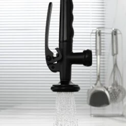 Double Handle Gooseneck Pull Down Sprayer Kitchen Faucet In Matte Black -Tahanbath mattr black pull down kitchen faucets q xy 292b 44 1000