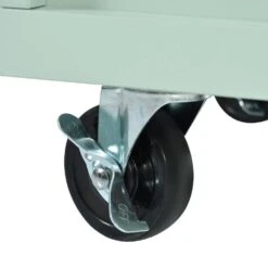 Mint Green Kitchen Cart With Rubber Wood Drop-Leaf Countertop, 3 Drawers, Cabinet Storage And 5 Wheels -Tahanbath mint green tahanbath kitchen carts z wf298028aae 1f 1000