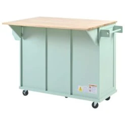 Mint Green Kitchen Cart With Rubber Wood Drop-Leaf Countertop, 3 Drawers, Cabinet Storage And 5 Wheels -Tahanbath mint green tahanbath kitchen carts z wf298028aae 44 1000