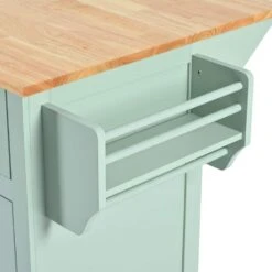 Mint Green Kitchen Cart With Rubber Wood Drop-Leaf Countertop, 3 Drawers, Cabinet Storage And 5 Wheels -Tahanbath mint green tahanbath kitchen carts z wf298028aae 4f 1000