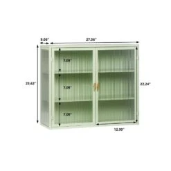 Modern Mint Green 3-Tier 2-Door Wall Cabinet With Glass Doors, 27.56 In. Ideal For Multiple Rooms -Tahanbath mint green tahanbath pantry organizers z w757119325 4f 1000