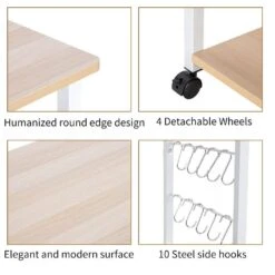 3-Tier White P2 MDF Microwave Cart With Vintage Board Top And Wheel -Tahanbath multi colored tahanbath dish racks ct cl hec8cw 4f 1000