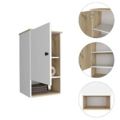16.20 In. W X 13.80 In. D X 28.50 In. H Bathroom Storage Wall Cabinet With 3-Shelves, 1-Door Cabinet In Multicolor -Tahanbath multicolor tahanbath bathroom wall cabinets z b200133167 fa 1000