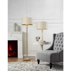 63.25 In. Multicolor Modern 1-Light Smart 1-Way (On/Off) Standard Floor Lamp For Living Room With Linen Drum Shade