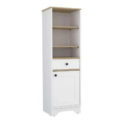 17.30 In. W X 13.80 In. D X 55.70 In. H Particle Board Freestanding Linen Cabinet With Drawer And 2 Shelves In White -Tahanbath multicolor tahanbath linen cabinets ct xl 133112 c3 1000