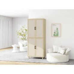 4 Door Cabinet, With 4-Adjustable Inner Shelves, Storage Cabinet, Multicolor