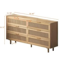 59.06 In. 6-Drawers Rattan Storage Cabinet Rattan Drawer, For Bedroom, Living Room, Natural -Tahanbath natural tahanbath pantry organizers z w757p151920 76 1000