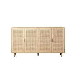 62.20"Elegant And Functional 4-Door Rattan Decorative Storage Cabinet, For Bedroom, Living Room, Office, In Natural -Tahanbath natural tahanbath pantry organizers z w757p190066 1f 1000