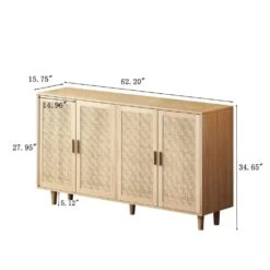 62.20"Elegant And Functional 4-Door Rattan Decorative Storage Cabinet, For Bedroom, Living Room, Office, In Natural -Tahanbath natural tahanbath pantry organizers z w757p190066 44 1000