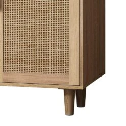62.20"Elegant And Functional 4-Door Rattan Decorative Storage Cabinet, For Bedroom, Living Room, Office, In Natural -Tahanbath natural tahanbath pantry organizers z w757p190066 76 1000