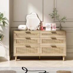 Natural Rattan 6-Drawer Dresser-Versatile Storage For Home -Tahanbath natural tahanbath pantry organizers z w757p209506 76 1000