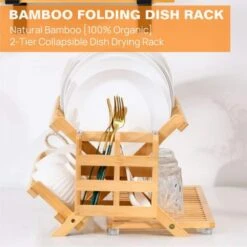 3-Tier Natural Wood Foldable Dish Rack For Small Kitchens And Apartments -Tahanbath natural wood tahanbath dish racks ct cl xfuyg7 44 1000