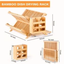 3-Tier Natural Wood Foldable Dish Rack For Small Kitchens And Apartments -Tahanbath natural wood tahanbath dish racks ct cl xfuyg7 c3 1000