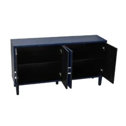 Stylish And Functional 4-Door Storage Cabinet With Pine Legs And MDF, For Living Room Bedroom, And Kitchen, Navy Blue -Tahanbath navy blue tahanbath pantry organizers z w757p144371 1f 1000