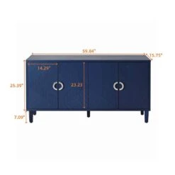 Stylish And Functional 4-Door Storage Cabinet With Pine Legs And MDF, For Living Room Bedroom, And Kitchen, Navy Blue -Tahanbath navy blue tahanbath pantry organizers z w757p144371 c3 1000
