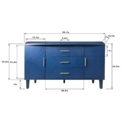 Functional 2-Door 3-Drawer Cabinet With Carved Effect, For Bedroom, Living Room, Office, Easy Assembly, Navy Blue -Tahanbath navy blue tahanbath pantry organizers z w757p144374 c3 1000