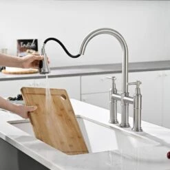 Double Handle Bridge Kitchen Faucet In Nickel -Tahanbath nickel tahanbath bridge kitchen faucets z1307 00n 8in us 31 1000