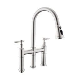 Double Handle Bridge Kitchen Faucet In Nickel