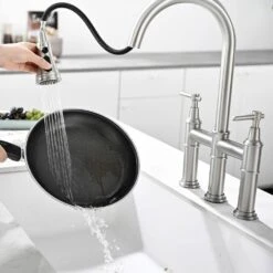Double Handle Bridge Kitchen Faucet In Nickel -Tahanbath nickel tahanbath bridge kitchen faucets z1307 00n 8in us 76 1000