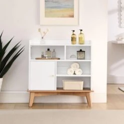 Colorblocking Storage Cabinet: Versatile Solid-Wood-Base Piece For Every Room In White -Tahanbath oak natural wood off white tahanbath pantry organizers z w1801p195703 1f 1000