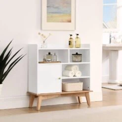 Colorblocking Storage Cabinet: Versatile Solid-Wood-Base Piece For Every Room In White -Tahanbath oak natural wood off white tahanbath pantry organizers z w1801p195703 4f 1000
