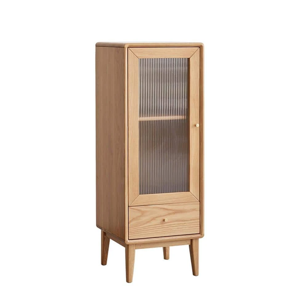 Olid Oak Vintage Corner Cabinet-Glass Doors, 2 Shelves, 1 Drawer, Brass Handles 2 Olid Oak Vintage Corner Cabinet-Glass Doors, 2 Shelves, 1 Drawer, Brass Handles - Image 2