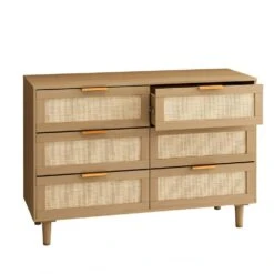 6 Drawers Rattan Dresser Rattan Drawer, Bedroom, Living Room In Oak