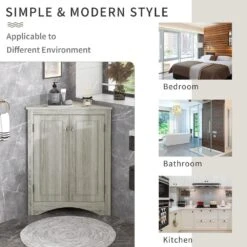 Oak Triangle Bathroom Storage Cabinet With Adjustable Shelves Freestanding Floor Cabinet For Home Kitchen -Tahanbath oak tahanbath pantry organizers z wf291467aal 31 1000