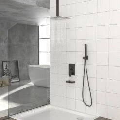 1-Spray 12 In.1.8 GPM Ceiling Mount Dual Shower Head And Handheld Shower Head In Oil-Rubbed Bronze -Tahanbath oil rubbed bronze tahanbath dual shower heads z w1243132453 1f 1000