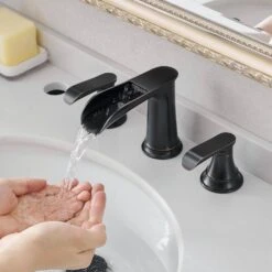 8 In. ORB Widespread Bathroom Sink Faucet With Double Levers, Pop-Up Drain And Hose -Tahanbath oil rubbed bronze tahanbath single hole bathroom faucets z w1932p182994 1f 1000