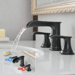 8 In. ORB Widespread Bathroom Sink Faucet With Double Levers, Pop-Up Drain And Hose -Tahanbath oil rubbed bronze tahanbath single hole bathroom faucets z w1932p182994 31 1000