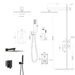 Dual Shower Head-12 In. Wall Mounted Square Shower System With Rough-in Valve, Oil Rubber Bronze -Tahanbath oil rubbed bronze tahanbath wall bar shower kits z w124381737 1f 1000