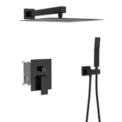 Dual Shower Head-12 In. Wall Mounted Square Shower System With Rough-in Valve, Oil Rubber Bronze