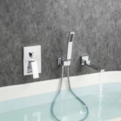Single Handle 2-Spray 1.8 GPM Waterfall Bathtub Swivel Tub And Shower Faucet With Hand Shower In Polished Chrome -Tahanbath polished chrome bathtub shower faucet combos w1194 d93107cp kxc 31 1000