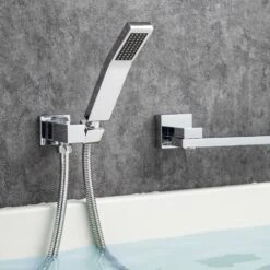 Single Handle 2-Spray 1.8 GPM Waterfall Bathtub Swivel Tub And Shower Faucet With Hand Shower In Polished Chrome -Tahanbath polished chrome bathtub shower faucet combos w1194 d93107cp kxc 44 1000