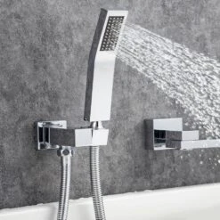 Single Handle 2-Spray 1.8 GPM Waterfall Bathtub Swivel Tub And Shower Faucet With Hand Shower In Polished Chrome -Tahanbath polished chrome bathtub shower faucet combos w1194 d93107cp kxc fa 1000