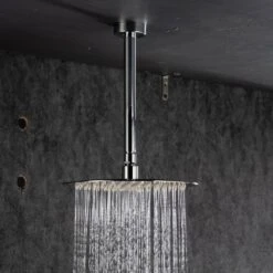 3-Spray Patterns With 2.5 GPM 12 In. Ceiling Mounted Dual Shower Heads Shower System Mix Set In Polished Chrome -Tahanbath polished chrome dual shower heads pzz 96205 cp kxc 1f 1000