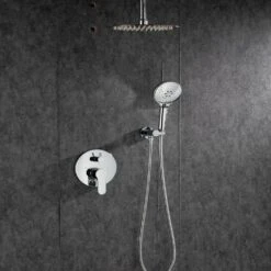 3-Spray Patterns With 2.5 GPM 12 In. Ceiling Mounted Dual Shower Heads Shower System Mix Set In Polished Chrome -Tahanbath polished chrome dual shower heads pzz 96205 cp kxc 31 1000