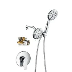 Modern 5-Spray Patterns With 2.5 GPM 4.68 In. Wall Mount Dual Shower Heads With 71 In. Shower Hose In Polished Chrome