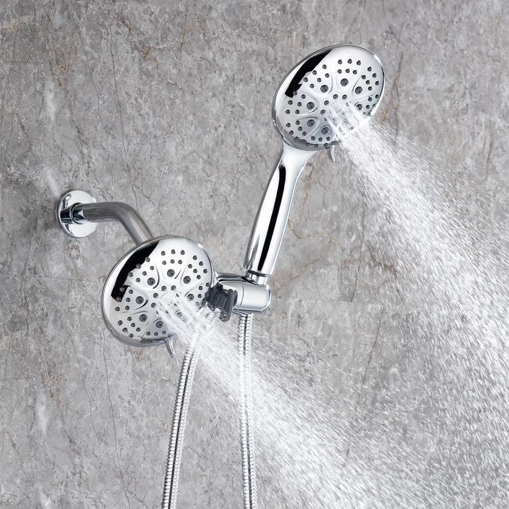 Modern 5-Spray Patterns With 2.5 GPM 4.68 In. Wall Mount Dual Shower Heads With 71 In. Shower Hose In Polished Chrome 4 Modern 5-Spray Patterns With 2.5 GPM 4.68 In. Wall Mount Dual Shower Heads With 71 In. Shower Hose In Polished Chrome - Image 4
