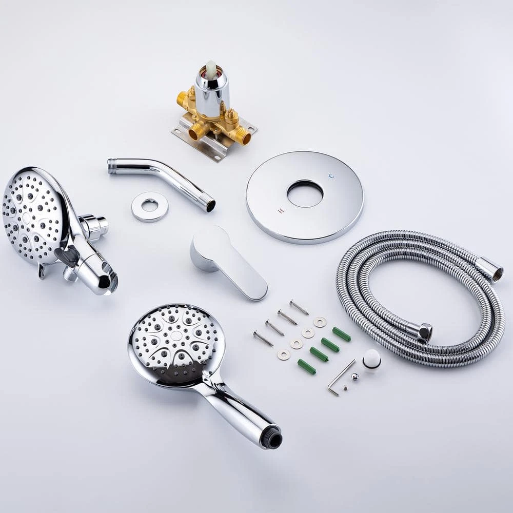 Modern 5-Spray Patterns With 2.5 GPM 4.68 In. Wall Mount Dual Shower Heads With 71 In. Shower Hose In Polished Chrome 11 Modern 5-Spray Patterns With 2.5 GPM 4.68 In. Wall Mount Dual Shower Heads With 71 In. Shower Hose In Polished Chrome - Image 11