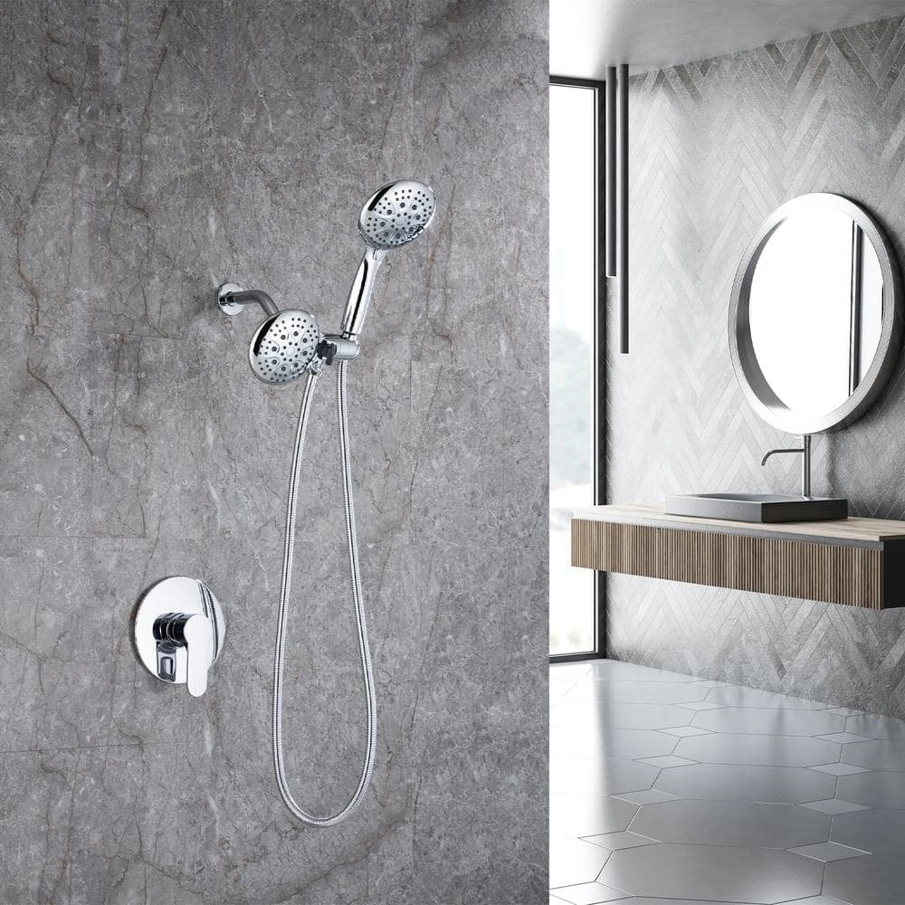 Modern 5-Spray Patterns With 2.5 GPM 4.68 In. Wall Mount Dual Shower Heads With 71 In. Shower Hose In Polished Chrome 2 Modern 5-Spray Patterns With 2.5 GPM 4.68 In. Wall Mount Dual Shower Heads With 71 In. Shower Hose In Polished Chrome - Image 2