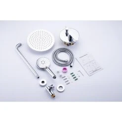 3-Spray Patterns With 2.5 GPM 10 In. Wall Mount Shower Set Dual Shower Heads With Handheld Spray In Polished Chrome -Tahanbath polished chrome dual shower heads w1194 d96202cp zq 44 1000