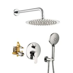 3-Spray Patterns With 2.5 GPM 10 In. Wall Mount Shower Set Dual Shower Heads With Handheld Spray In Polished Chrome